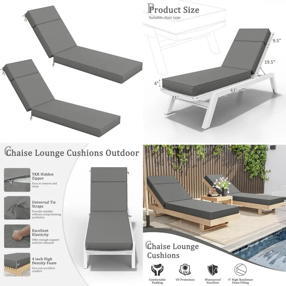 2 قطعة وسائد صالة تشيس الأثاث الخارجي 72 لتر × 21 واط × 4 D عالية الكثافة رغوة في الهواء الطلق صالة وسائد كرسي مع العلاقات المياه #1