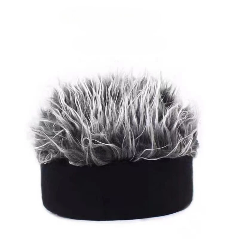 One Wig Hat in Autumn and Winter, Male Landlord Hat, Retro Street Spoof, Hipster Knit Hat Without Eaves.