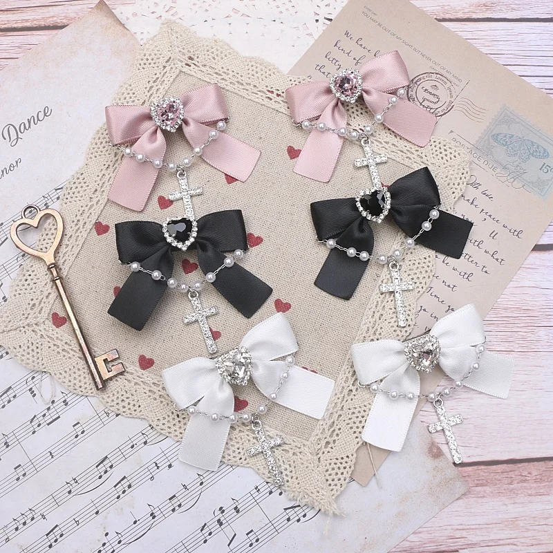 

Accessories for Women Bow Hair Clips Rhinestones Cross Pendant Loria Bowknot Fashion Lolita Harajuku Y2K Girl Hair Pins