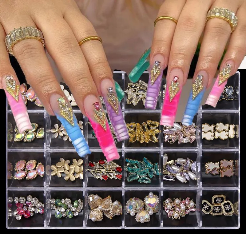 

120Pcs/Box Nail Art Rhinestones Decorations Kit Crystal Nail Charms Diamond DIY Alloy Luxury Jewelry Gem Nail Parts Manicure ###