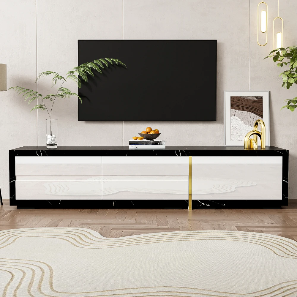 Moderner TV-Schrank mit variabler Länge (140–260 cm), drehbarer Funktion, weißes Hochglanz-Matt-Finish und goldenen Dekorationen – Detail 5
