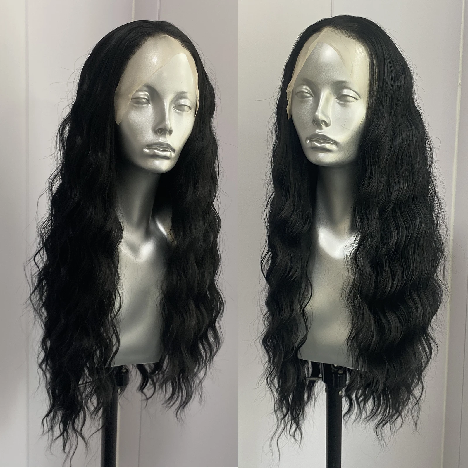 

Jet Black Wig Long Body Wave 13x4 Glueless Synthetic Hair Lace Front Wigs for Women Heat Resistant Daily Use Cosplay Party Wigs
