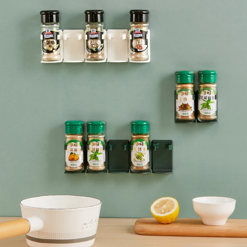 

Spice Bottle Rack Kitchen Seasoning Jar Storage Rack Wall-Mounted Cabinet Door Hooks Plastic Clip Ingredient Spice Holder Tools