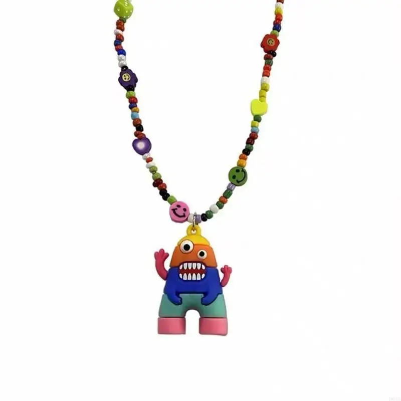 Colorful Bead Chain Necklace Cartoon Monster-Pendant Choker Chain Fashion Monster-Hip Hop Pendant Gift for Girls Jewelry 964A