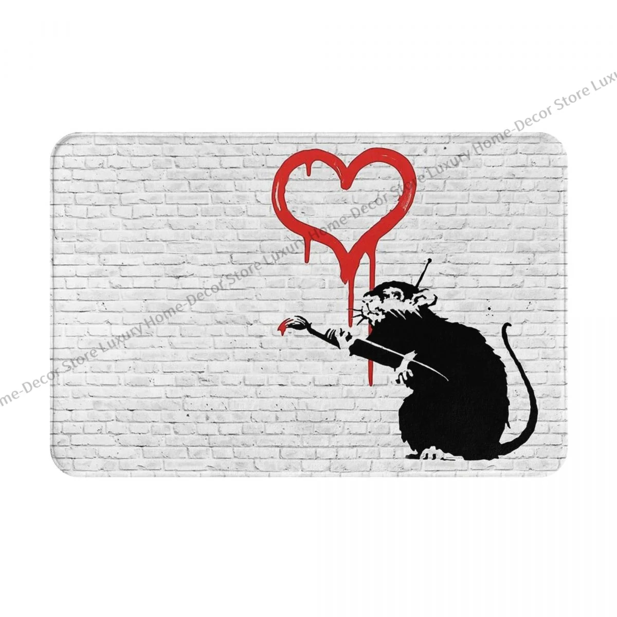 Banksy Wall Graffiti Bedroom Mat Love Rat Doormat Flannel Carpet Outdoor Rug Home Decoration