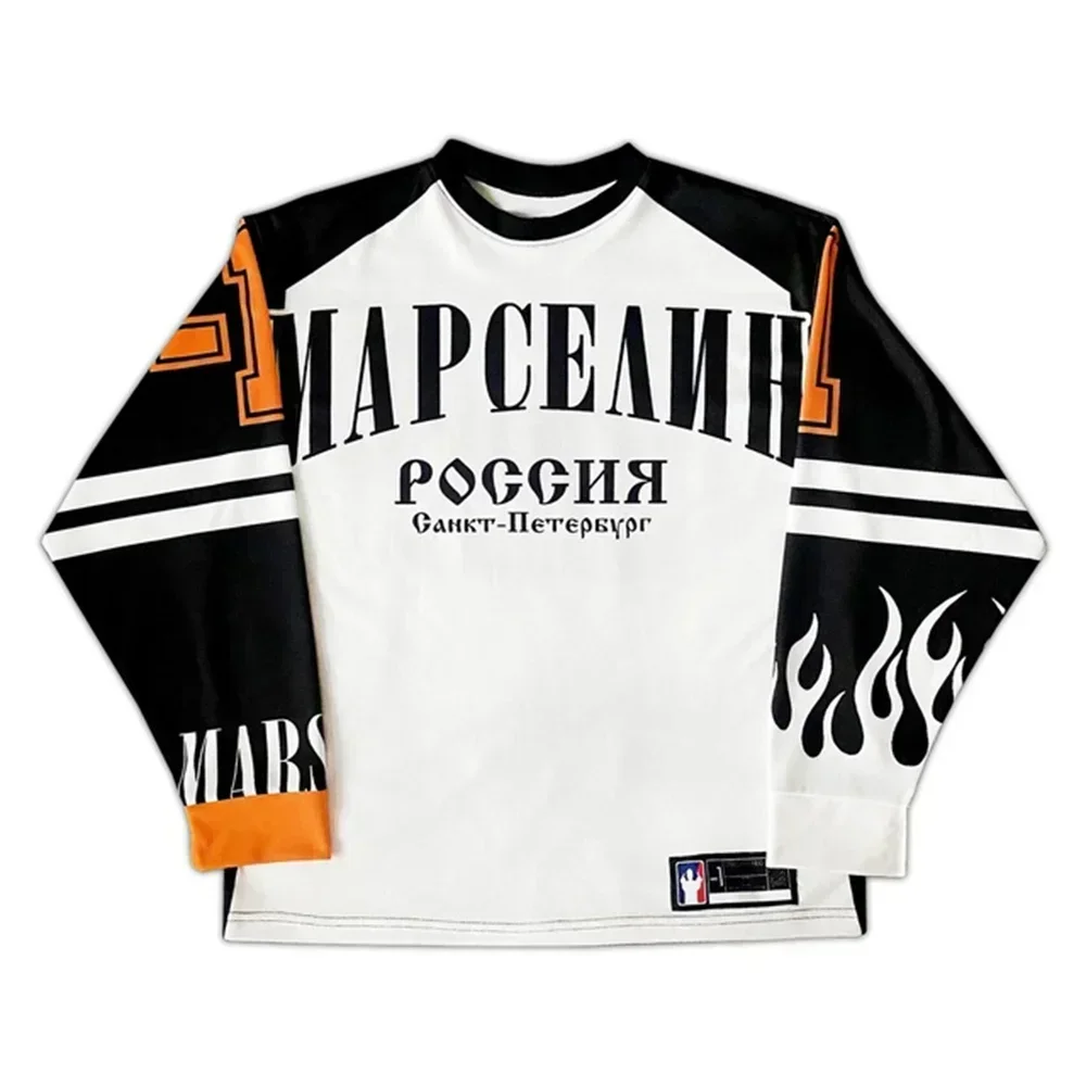 Harajuku Casual Baseball Jersey Tops Oversized Classic Clothing Y2K Streetwear марселин Jersey Long Sleeves T-shirt Men Women