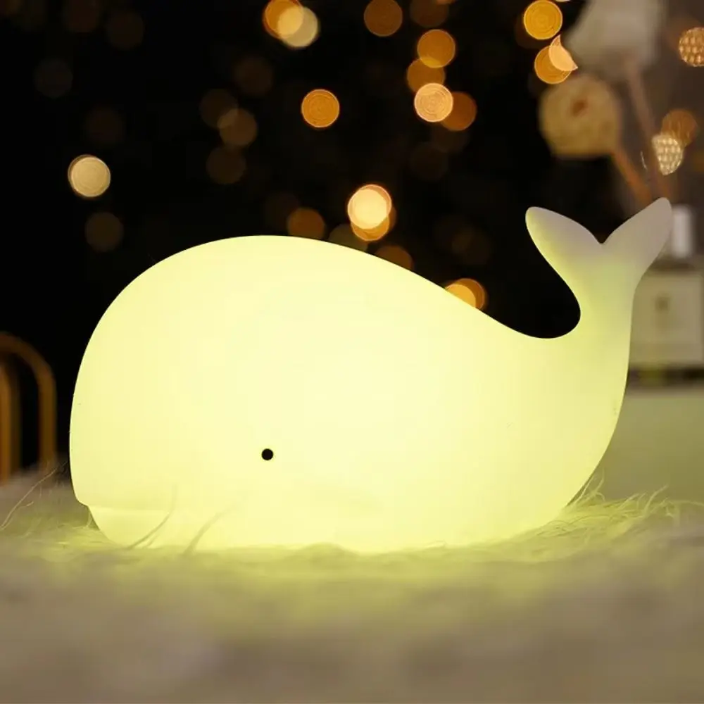 Rechargeable Cartoon Whale Night Light Eye Protection Tap Control Sleep Atmosphere Light Soft Light Soft Silicone