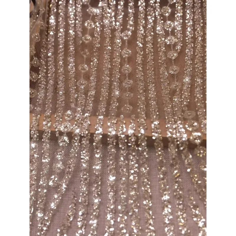 146 سنتيمتر واسعة ، رائعة غزل مسمار حبة التطريز الفضة الترتر الدانتيل الديكور DIY بها بنفسك فستان رسمي أداء زي الملحقات