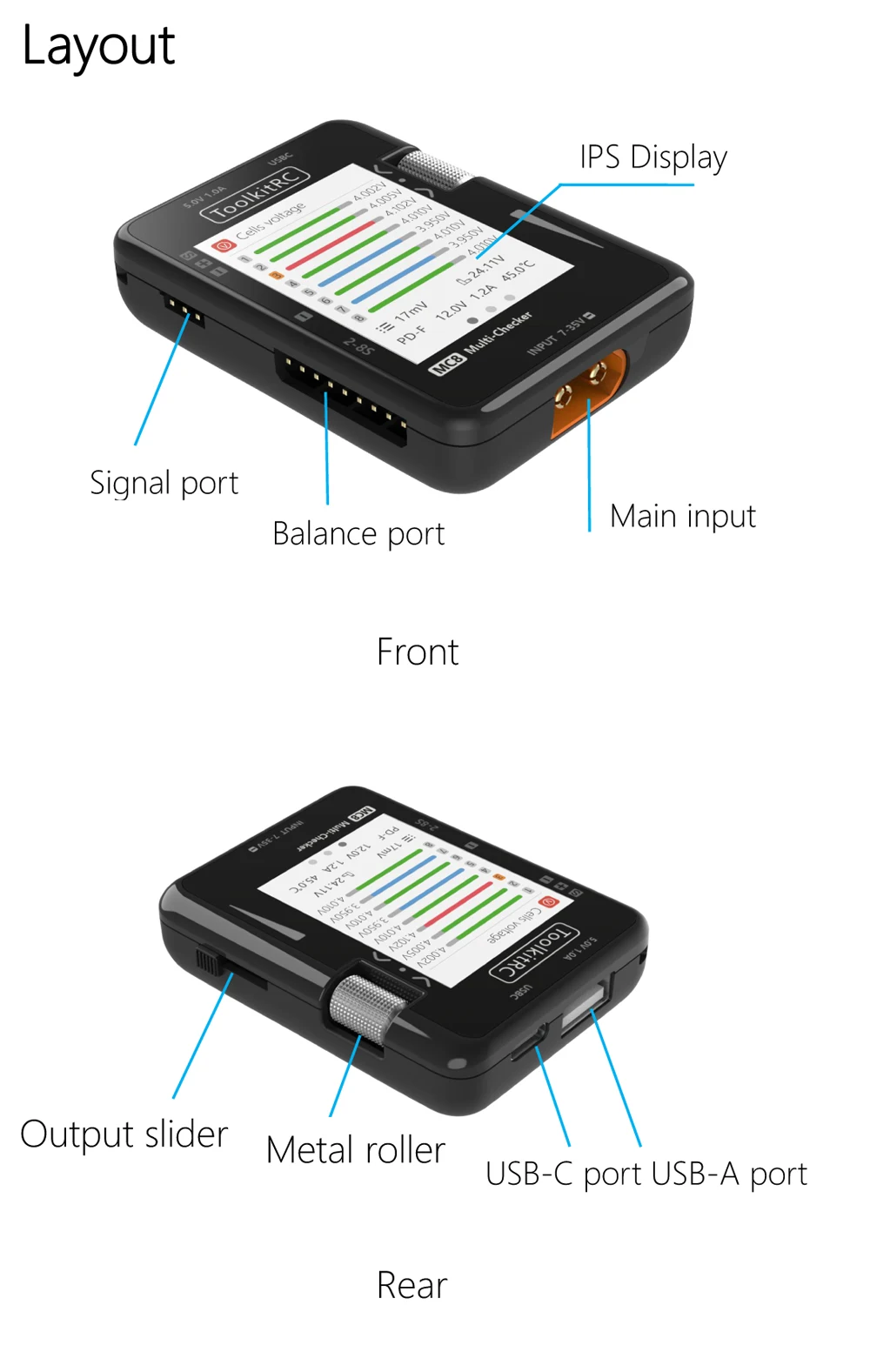 ToolkitRC MC8 SC100 Mini-Zellenprüfer 32-Bit-Batterie-Multi-Checker PWM-Ausgang PPM SBUS-Anzeige Mit USB-C Schnellladung – Detail 25