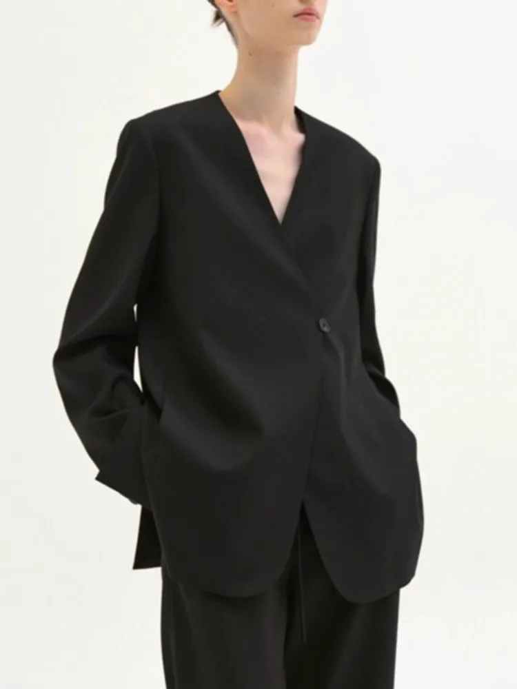 BJTZ Dames Blazer 2023 Lente Zomer Nieuwe Koreaanse Editie Casual Losse Kantoor Dame V-hals Een Knop Effen Kleur Jas