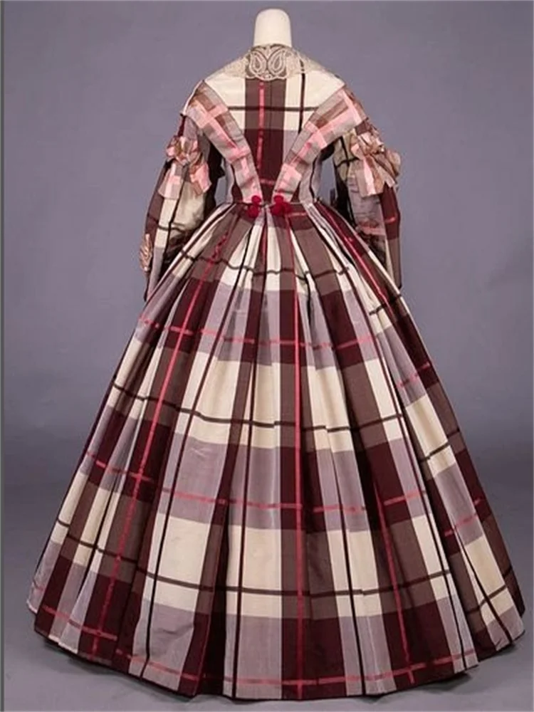 

1860s Civil War Vintage Victorian Plaid Evening Dress Vintage Historical Scarlett Southern Belle Ball Gown Custom Made