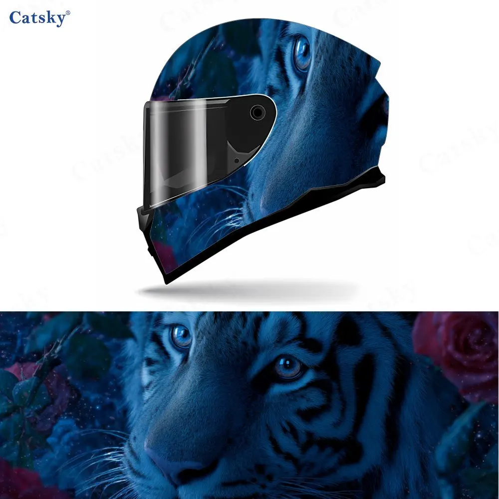 

Weird Rose and Blue Tiger Helmet PVC Protective Sticker, Motorcycle Helmet Exterior Decorative Accessory, Waterproof & Self-adhe