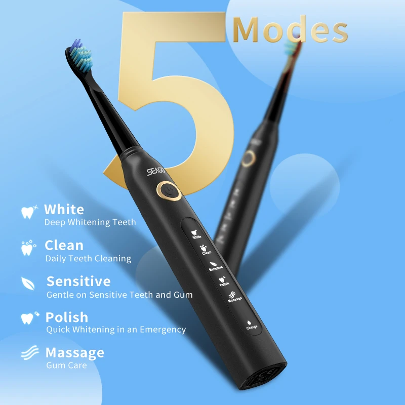 Adulto sônico escova de dentes elétrica seago SG-507 recarregável 5 modos profunda oral limpo macio dupont cerdas cabeças escova
