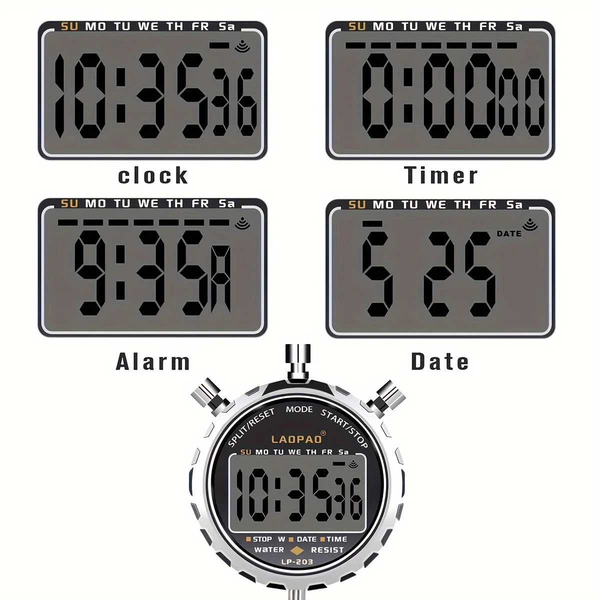 Stopwatch, 1/100th Rainproof Digital Timer For Sports, Competition, Coach, Referee, Training, Timing