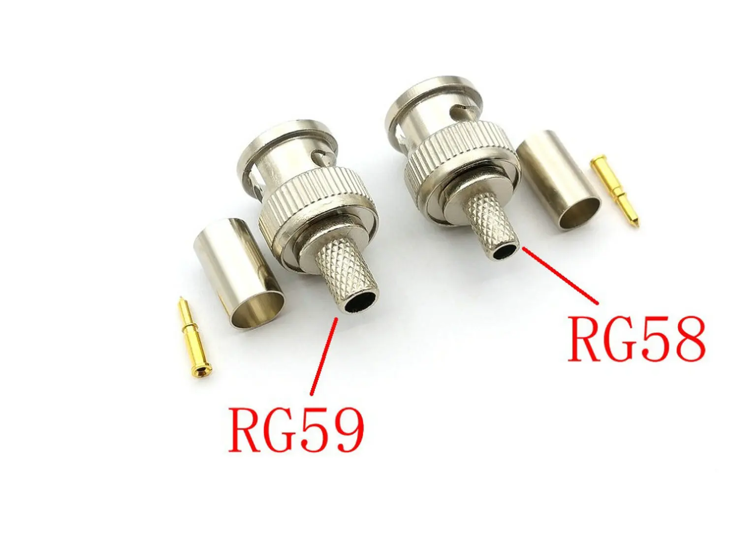 100PCS BNC Male RG59/RG58 Crimp on Coax Coaxial adapter For CCTV camera CONNECTOR