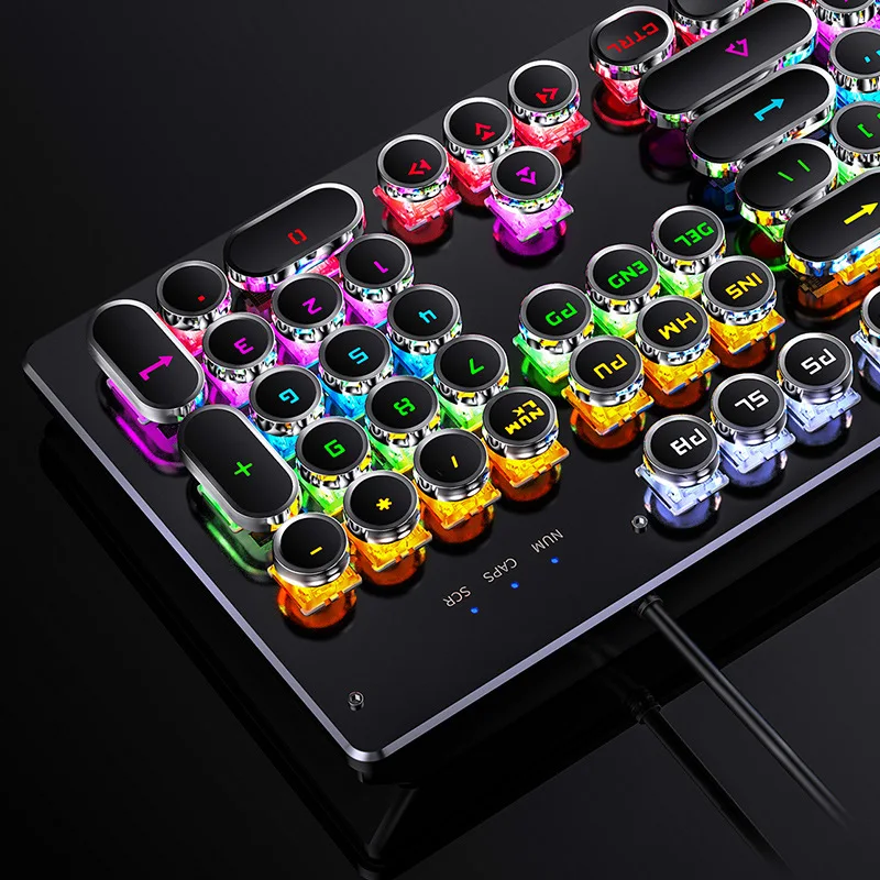Key Wired Mechanical Gaming Keyboard Blue Switch Rgb Mixed Light Backlight Detachable Keycaps Electroplated Punk Style Desktop