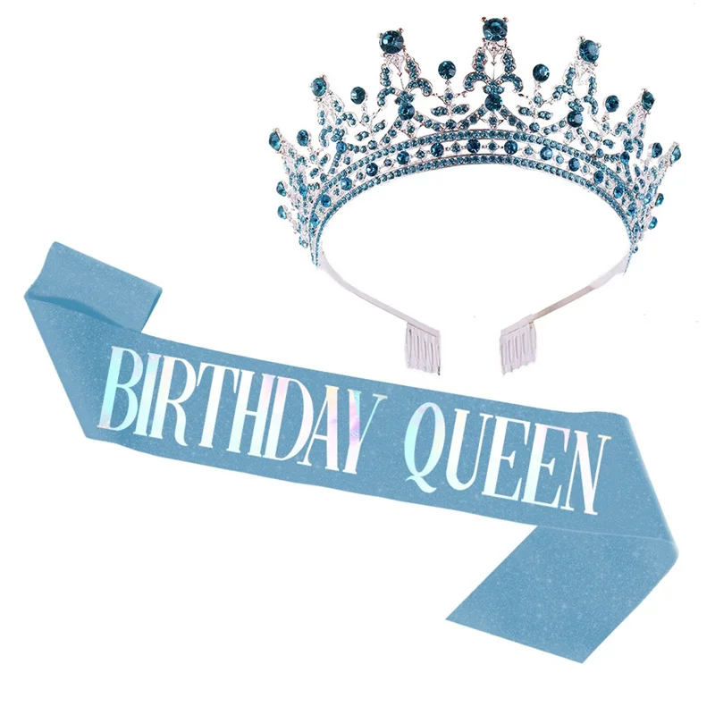 Bling Rhinestone Crystal Crown Tiara Birthday Girl Queen Sash and Crown for Women Birthday Party Decoration Kit