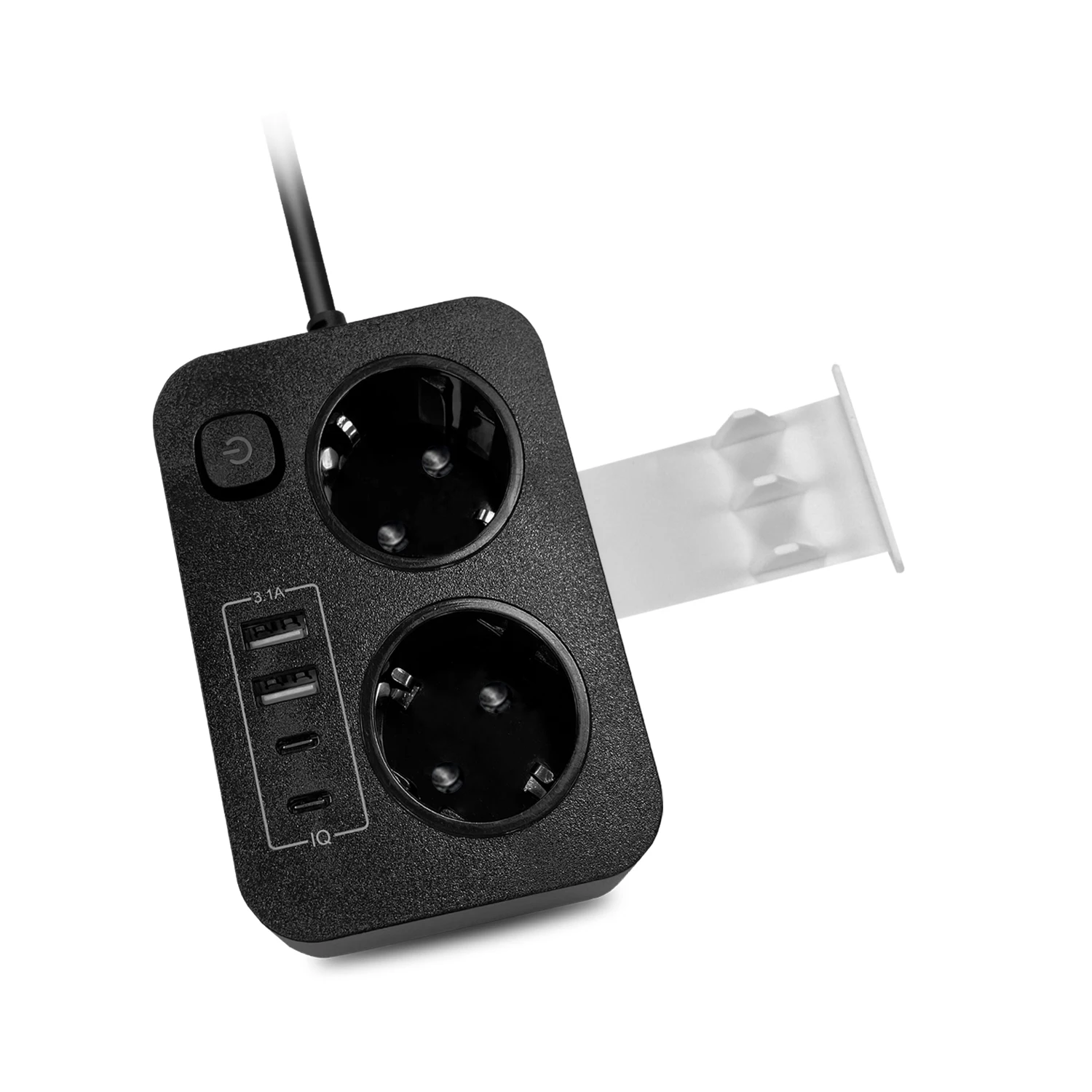 2 hole Eu plug power strip with 2 USB and 2 Type-C，2m extension power cord desk socket used for travel