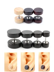 Alisouy 2 PCS Fake Plugs Wood Stud Earrings Fake Gauge Natural Wood Cheater Plugs Faux Gauges Earrings For Men Women 6-12mm
