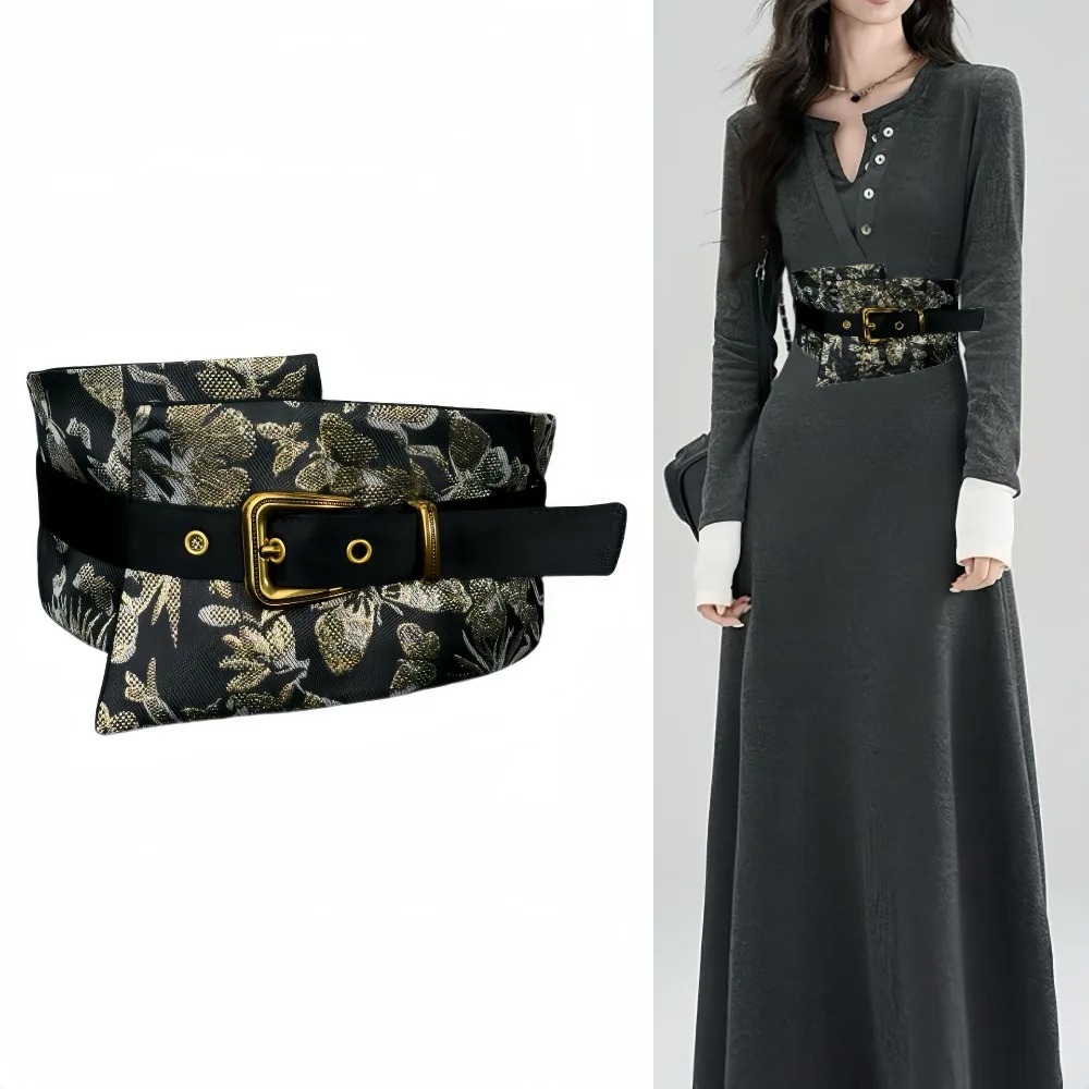 Vintage Retro Leopard Print Belt Ethnic Style Y2K Cowgirl Buckle Belt PU Leather Korean Style Wide Cummerbund Trousers