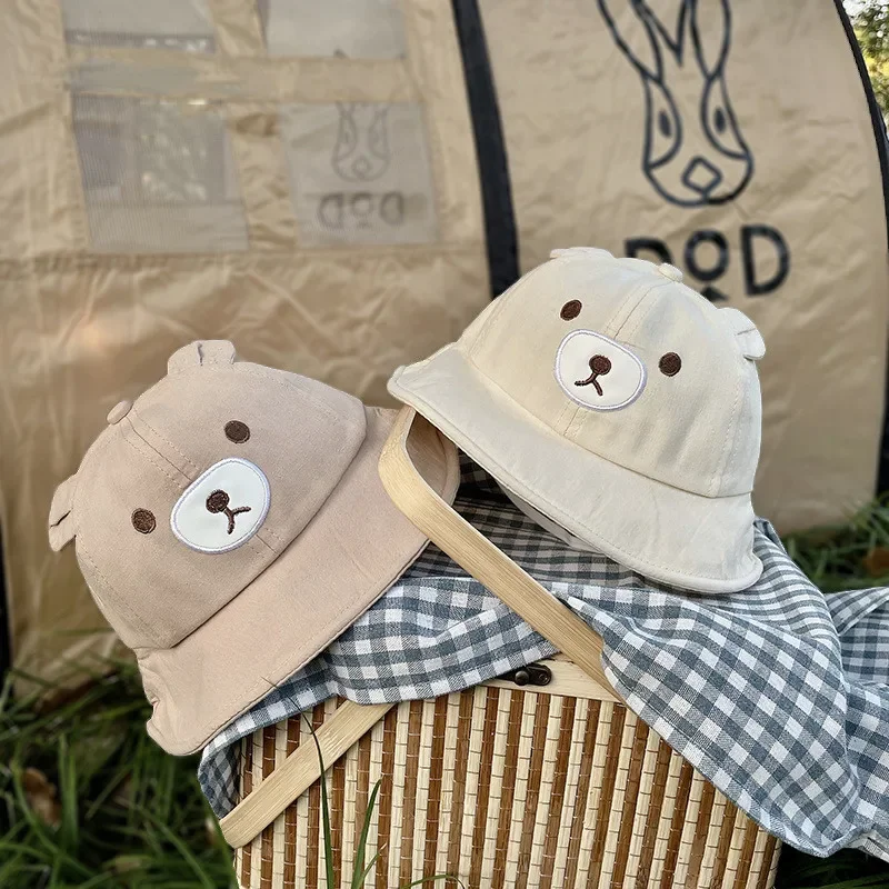 

Детская панама в корейском стиле с дизайном медведя, новая осенняя милая рыбацкая шляпа от солнца для мальчиков и девочек, кепка с широкими полями для младенцев на открытом воздухе