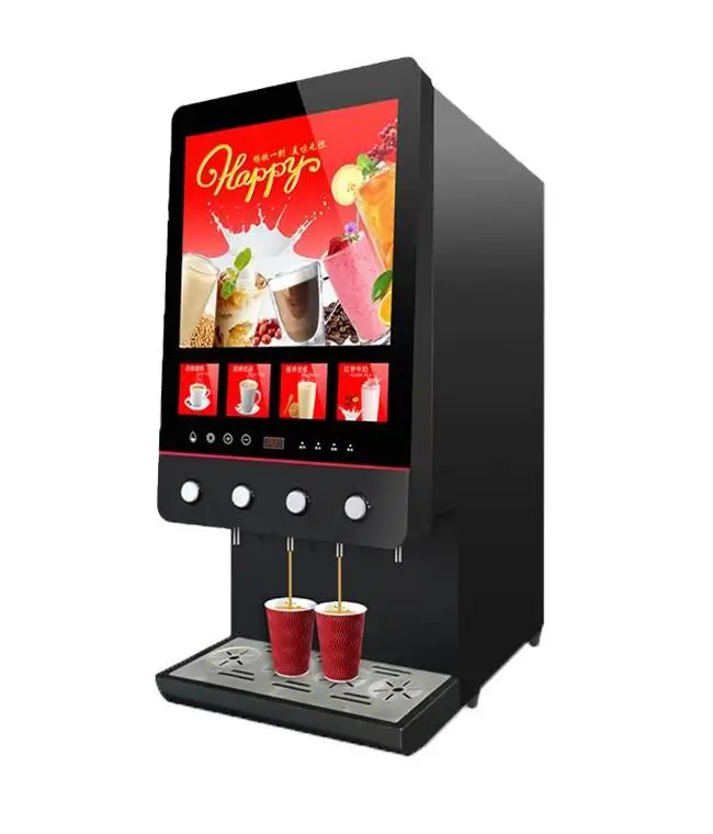 40S 4 Flavours Milk Tea Vending Machine Hot Sale Public Coffee Machine Instant Style Coffee Dispenser LED Light Box Advertising
