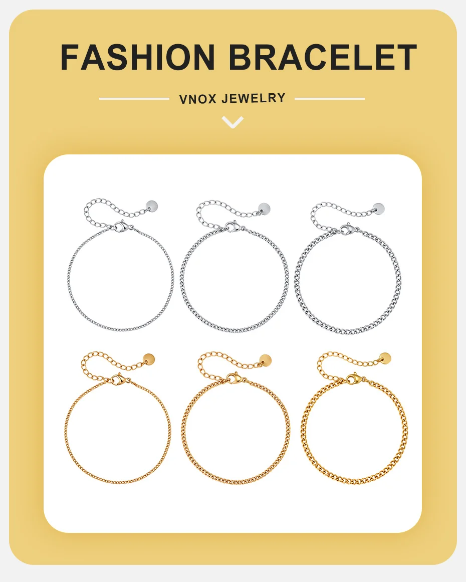 Vnox Edelstahl Panzerketten-Armband für Männer und Frauen, Verstellbare Länge 16-21cm, Punk Hip-Hop Street-Style Schmuck, Geschenk für Ihn – Detail 1
