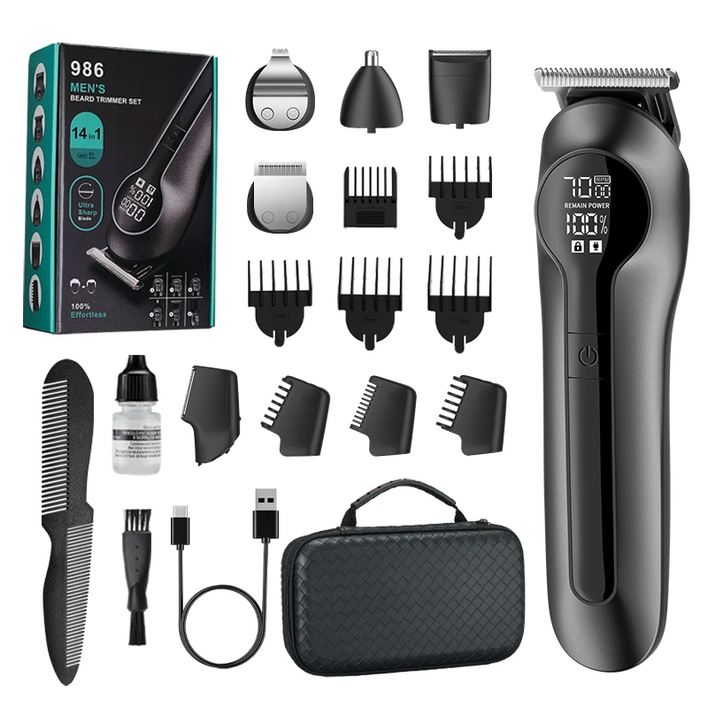 New Electric Hair Clipper Men's 6 in 1 Multifunctional Hair Clipper Digital Display High Power Shaver Nose Hair Remover Set