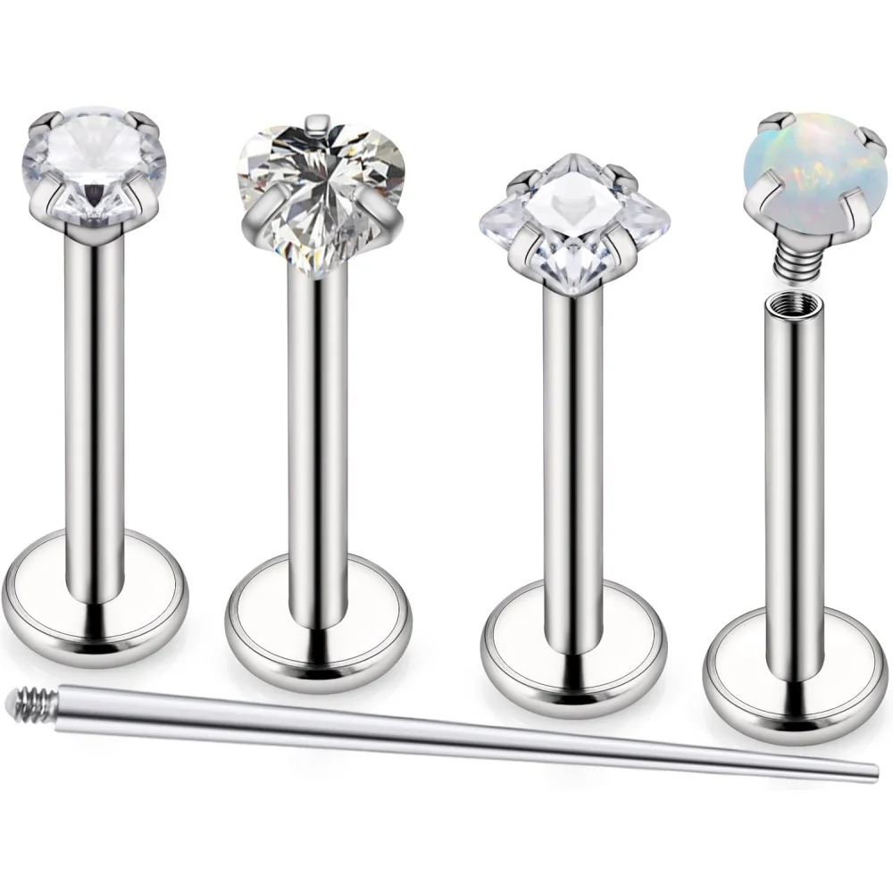 16G Stainless Steel Nose Rings Studs Internally Threaded Hypoallergenic Flat Back Cartilage Piercing Jewelry for Sensitive Skin