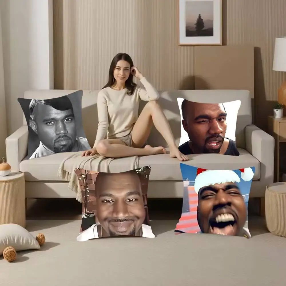 Cool Fun Funny K-KanyES W-Wests Pillow Case  Anti-dustmite Pillowcase Invisible Zipper Silky Short Plush Sofa Cushion Cover