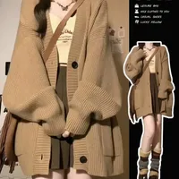 Autumn/Winter Knitted Cardigan Sweater Jacket Women's Loose-Fit Idle Style Plaid Skirt 2-Piece Set Outerwear Fashion