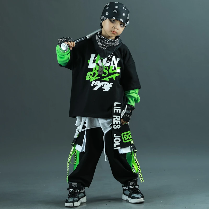 Boys Autumn Hip Hop Suit Black Sweatshirt + Pants 2piece Sets Teenagers Children Loose Sportswear Clothes Outfits 6 8 10 12 14 Y