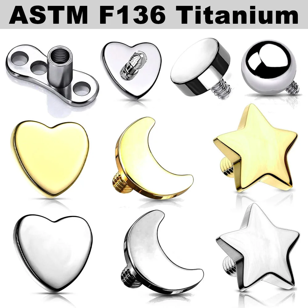 1PC Titanium Dermal Anchor Tops Stars Heart Moon Shape Microdermals Piercing Skin Anchor Skin Diver Implant Body Jewelry 16G