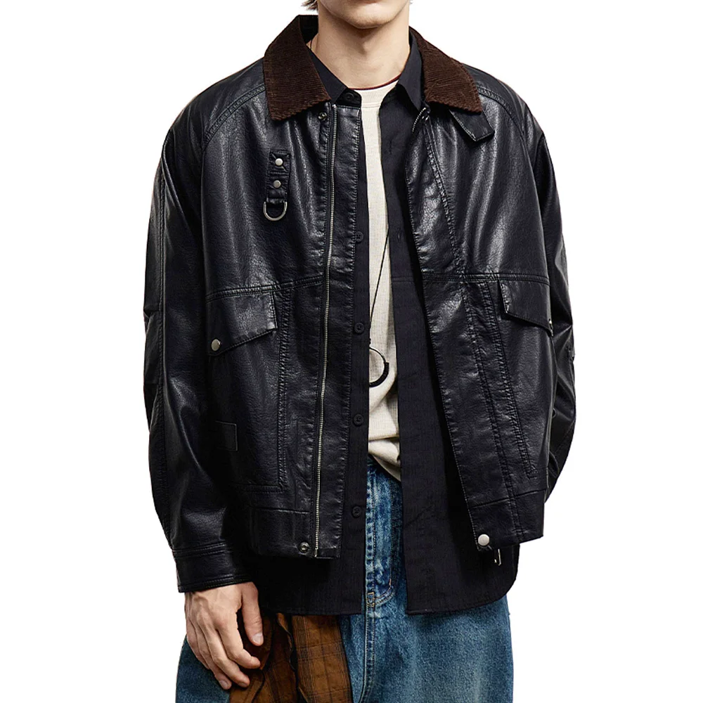 

Мужская уличная модная свободная повседневная короткая кожаная куртка-бомбер Cityboy, весенне-осеннее пальто, мотоциклетная куртка