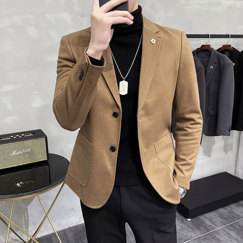 Europe and The United States in Autumn and Winter New Men's Woolen Single Suit Jacket Solid Color Casual Simple Two-button Suit.