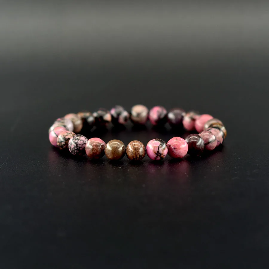 الرودونيت الطبيعي مطرز أساور الرجال النساء حجر الطاقة الخرز أساور ممتدة اليوغا التأمل العاطفة هدية لمحبي Pulsera #6