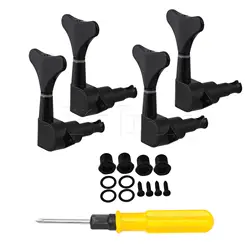 Yibuy 4 Pcs Black 4R Machine Heads for Bass Guitar Part w/ Screwdriver Kit