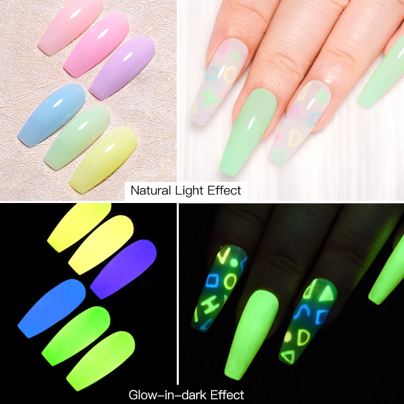 MEET ACROSS 7ml Glow In Dark Macaron Gel Nail Polish Summer Luminous Candy Color Semi Permanent Nail Art UV Gel Varnish Manicure