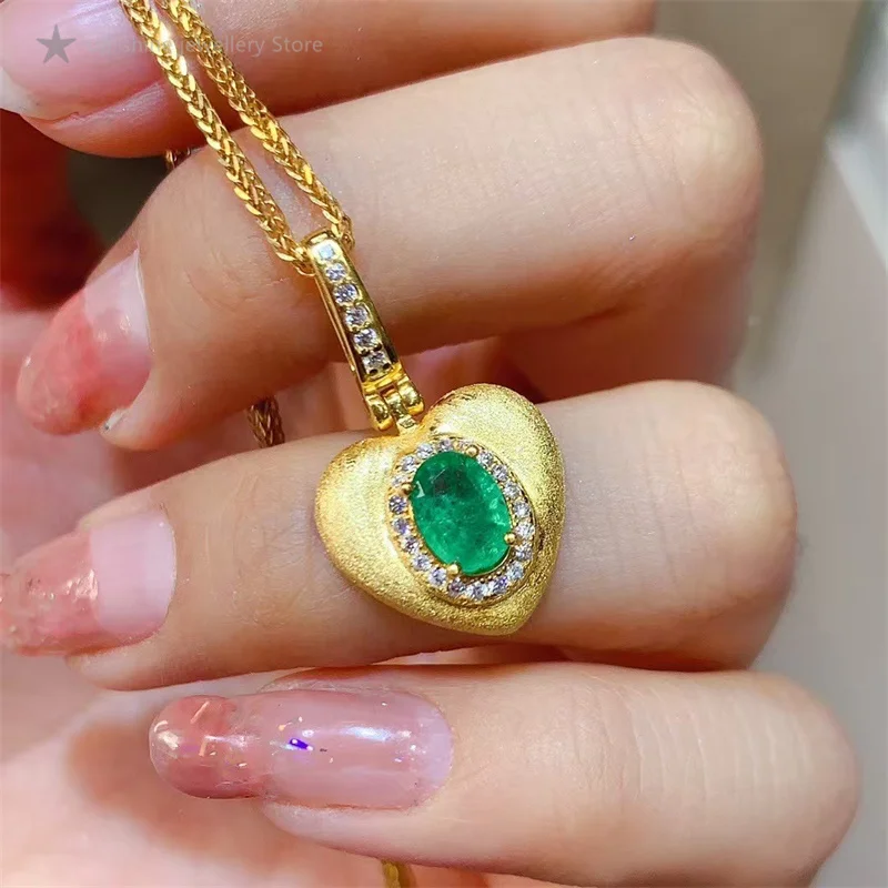 

New Natural Emerald Pendant With 925 Sterling Silver Necklace, Heart-shaped Design, For The One You Love The Most.