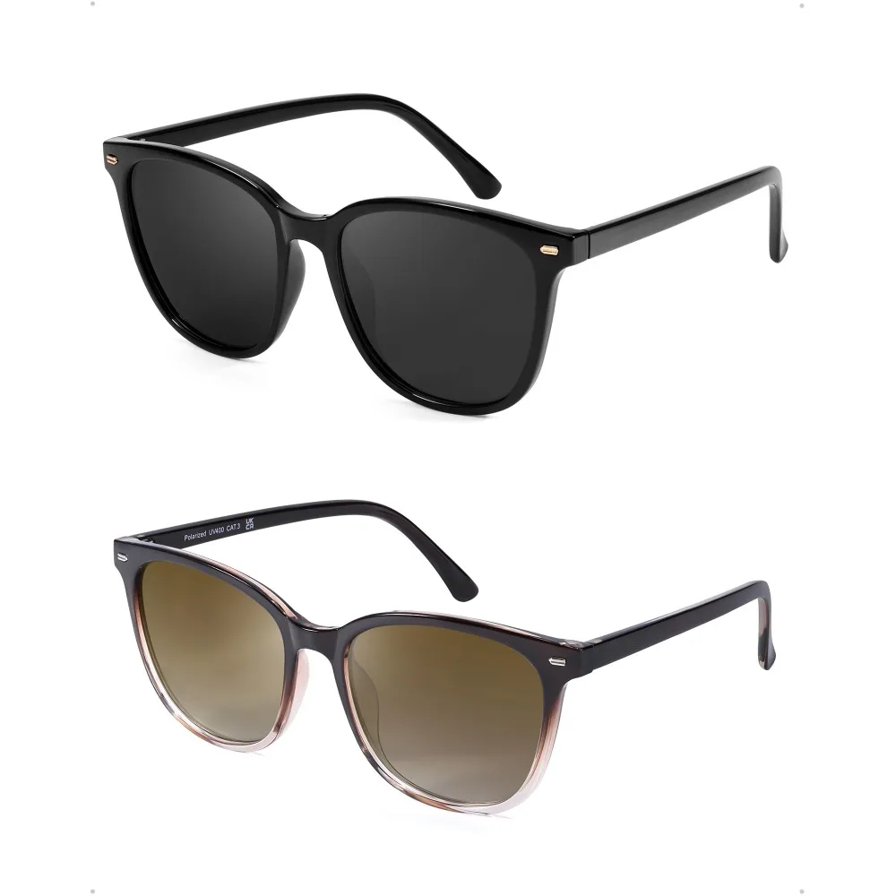 

2 Packs Sunglasses for Women Polarized UV400 Protection Lens Big Frame Fashion Glasses Trendy Stylish Shade