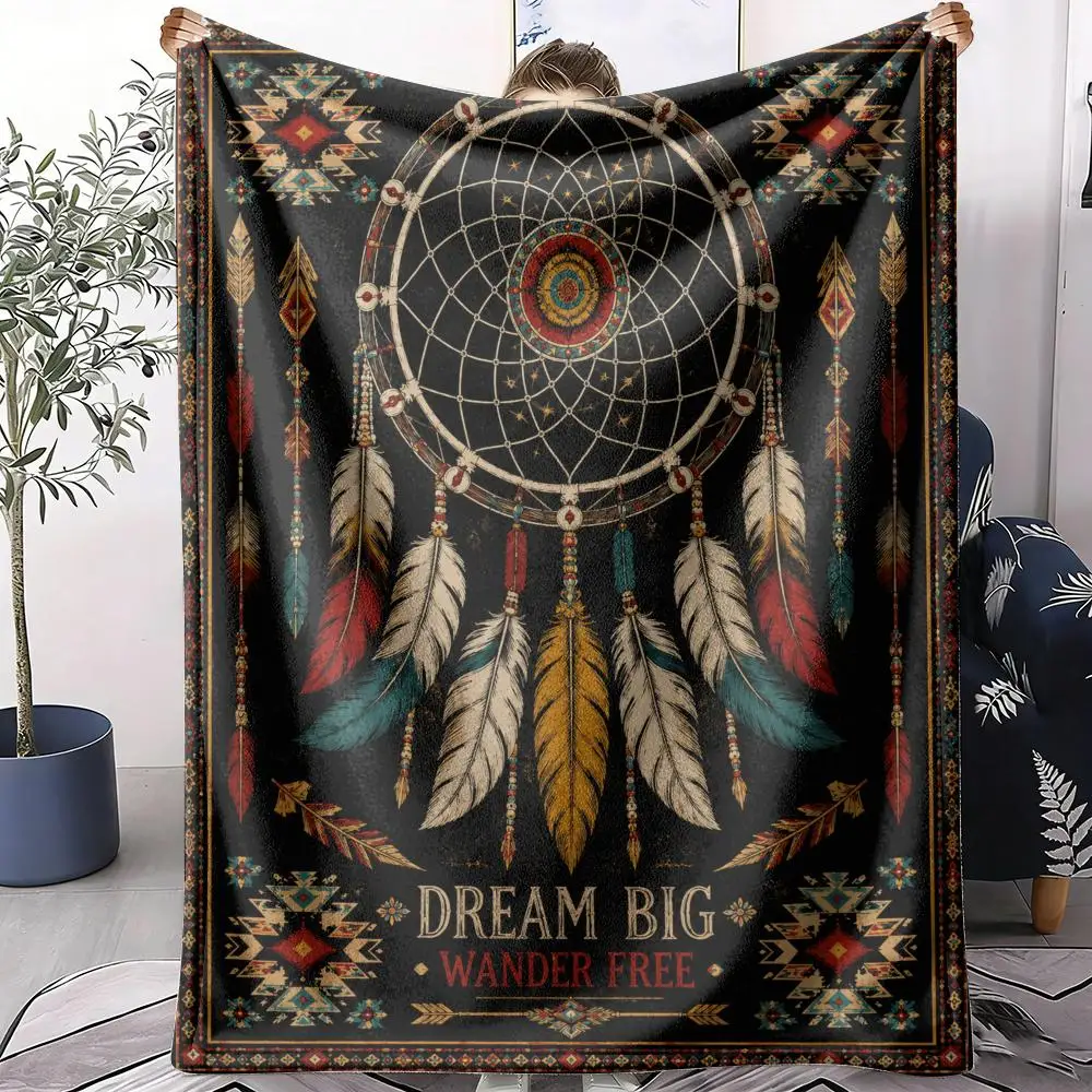 Boho Dreamcatcher Throw Soft Flannel Throw Summer AC Blanket Lightweight Cool Nap Blanket for Sofa Bed Couch Travel
