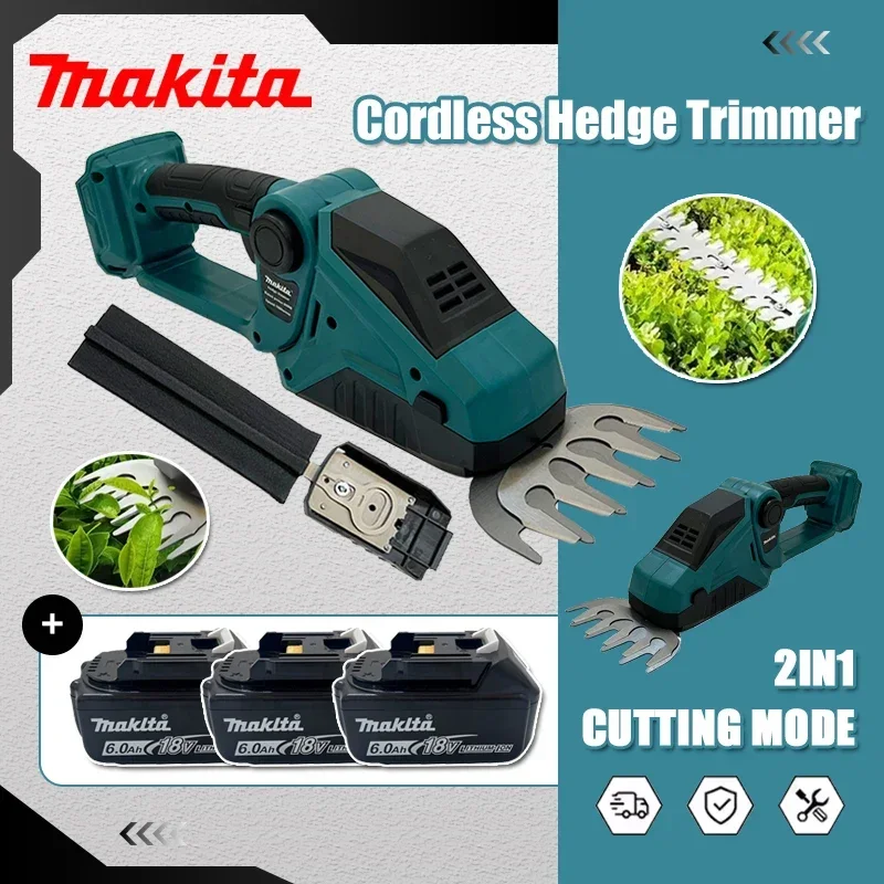 

Makita Cordless Hedge Trimmer 2-in-1 Mini Handheld Electric Grass Shears Operated Shrubbery Trimmer for Garden for 18V Battery