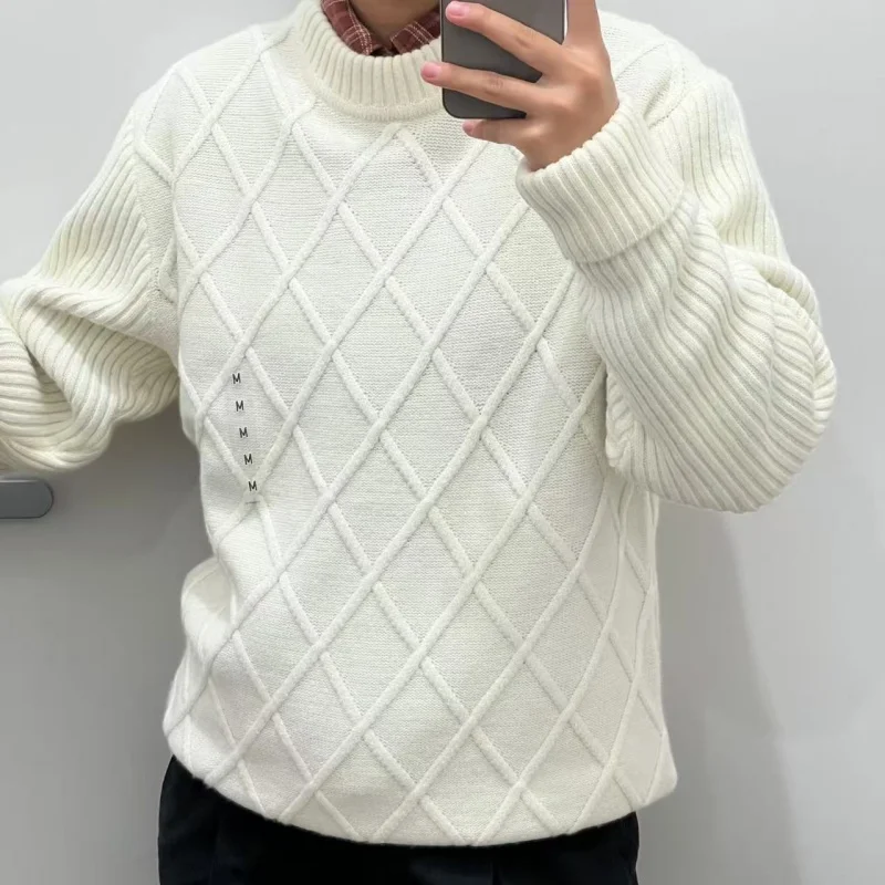 

Couples Casual Long Sve round Ne Knitted Sweater Men's Women's Diamond Pattern Loose Fit Winter Warm Color