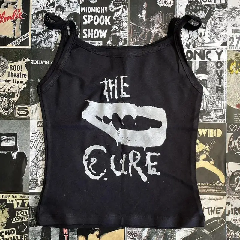 Camisetas sin mangas góticas sexys para niñas, Tops cortos Vintage con gráficos de letras, ropa de calle Grunge linda, ropa Y2k, corsé Emo gótico para bebés