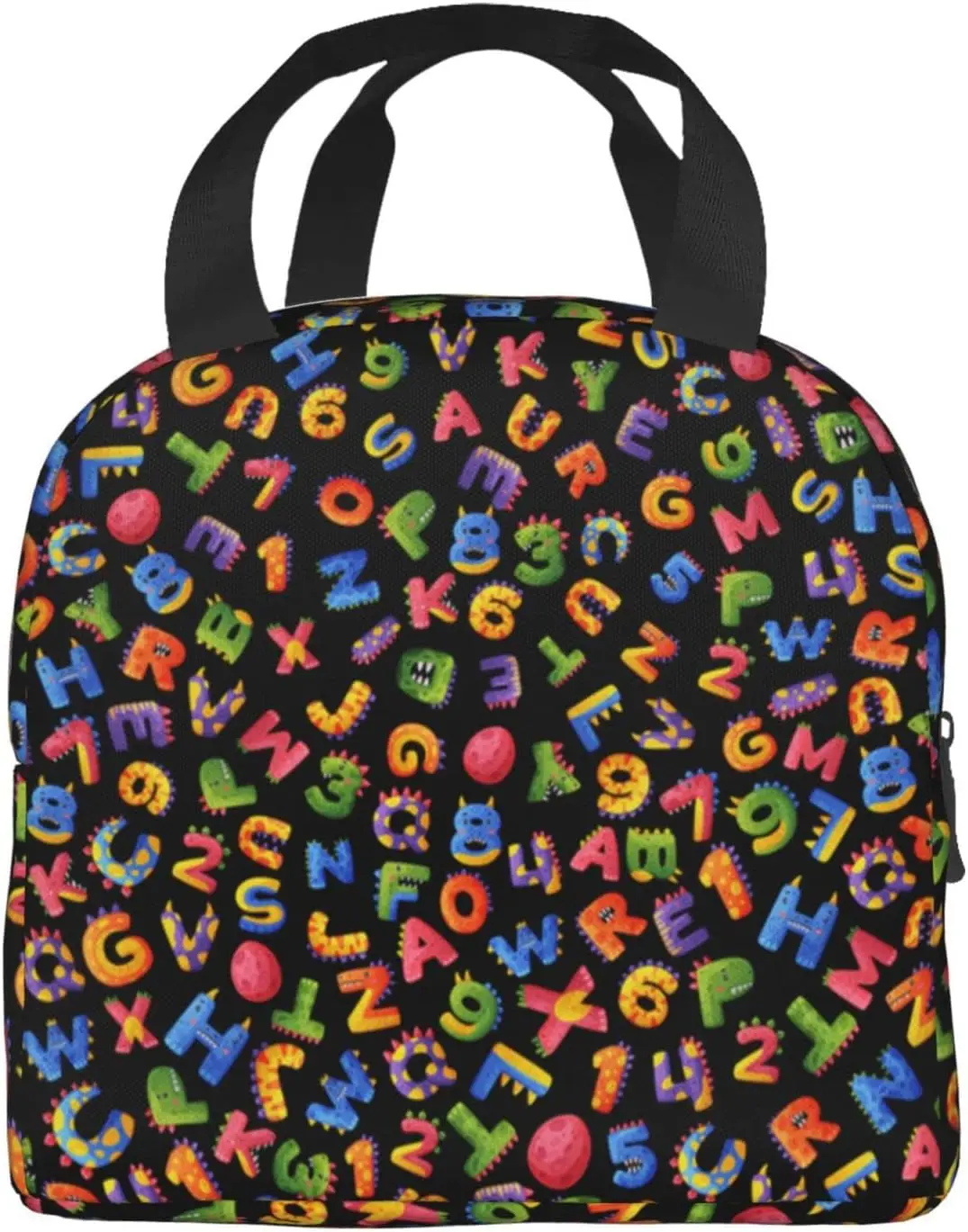 Cute Dinosaur Alphabet Lunch Bag - Colorful Dino Insulated Cooler Bag Animal Print Lunch Box Reusable Education Letter