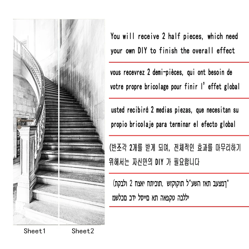 Door Stickers Adhesive  Black and White Art View Posters Wallpaper for Living Room DIY Full Door Mural Cover Art Poster Home