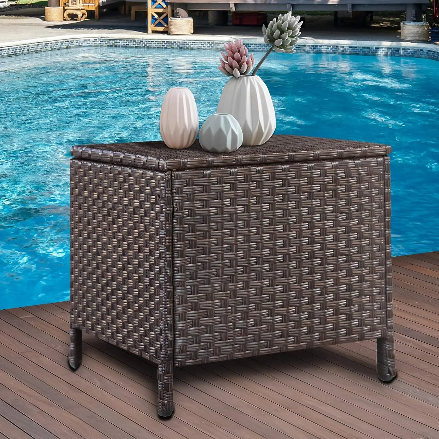 

Уличный приставной столик из искусственного ротанга с отсеком для хранения, квадратный контейнер для мебели, на заказ