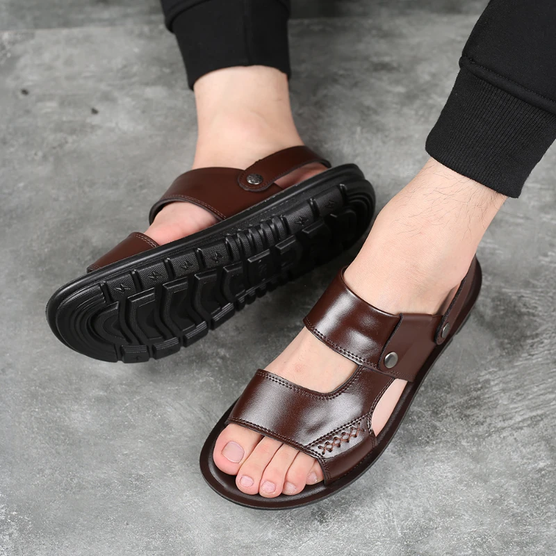 2024 New Men\'s Sandals Luxury Genuine Leather Men Shoes Casual Non-slip Beach Slippers Comfortable Open Toe Men sandalias 38-47