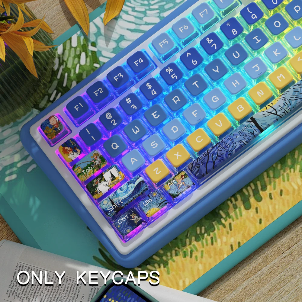 KYOMOT 122 Keys Art Pudding Keycap Painting style PBT+PC Dye Sub MSA Profile Keycap for MX Switch Layout DIY Mechanical Keyboard