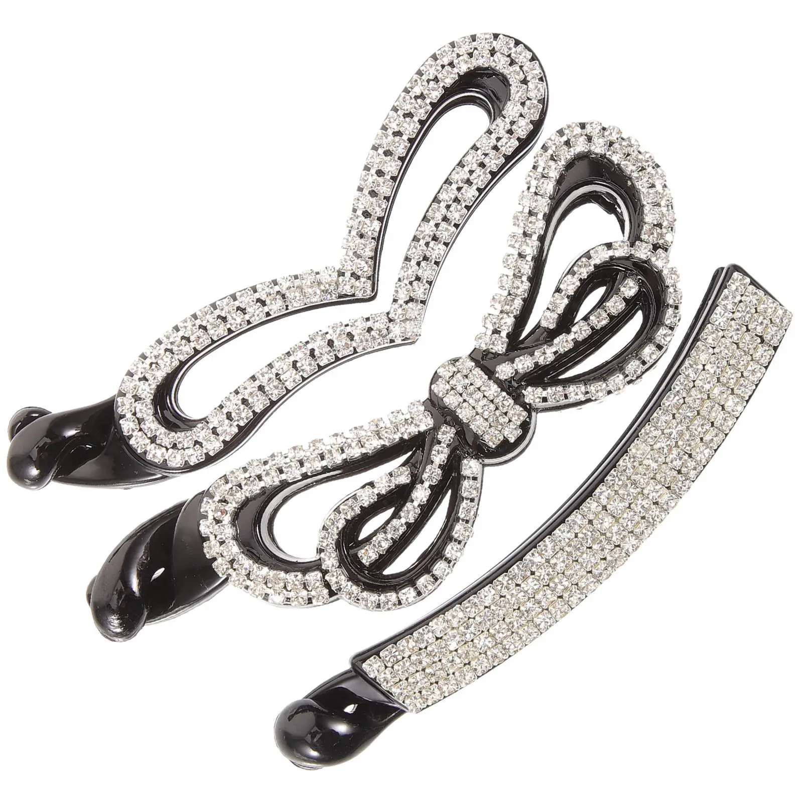 

3Pcs Rhinestone Banana Hair Clip Large Toothed Ponytail Holder Strong Tension Updo Claw Fasten Hair in Seconds for Work Party